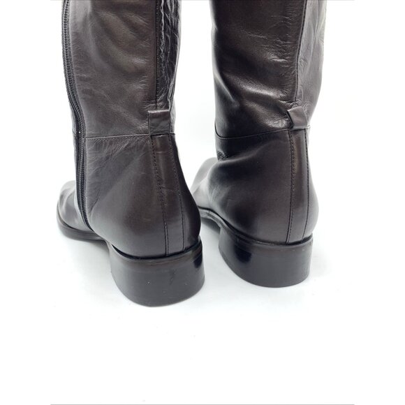 Valerie Stevens Womens All Leather Brown Knee High Boots 8N Zipper Almond Toe - Picture 6 of 10
